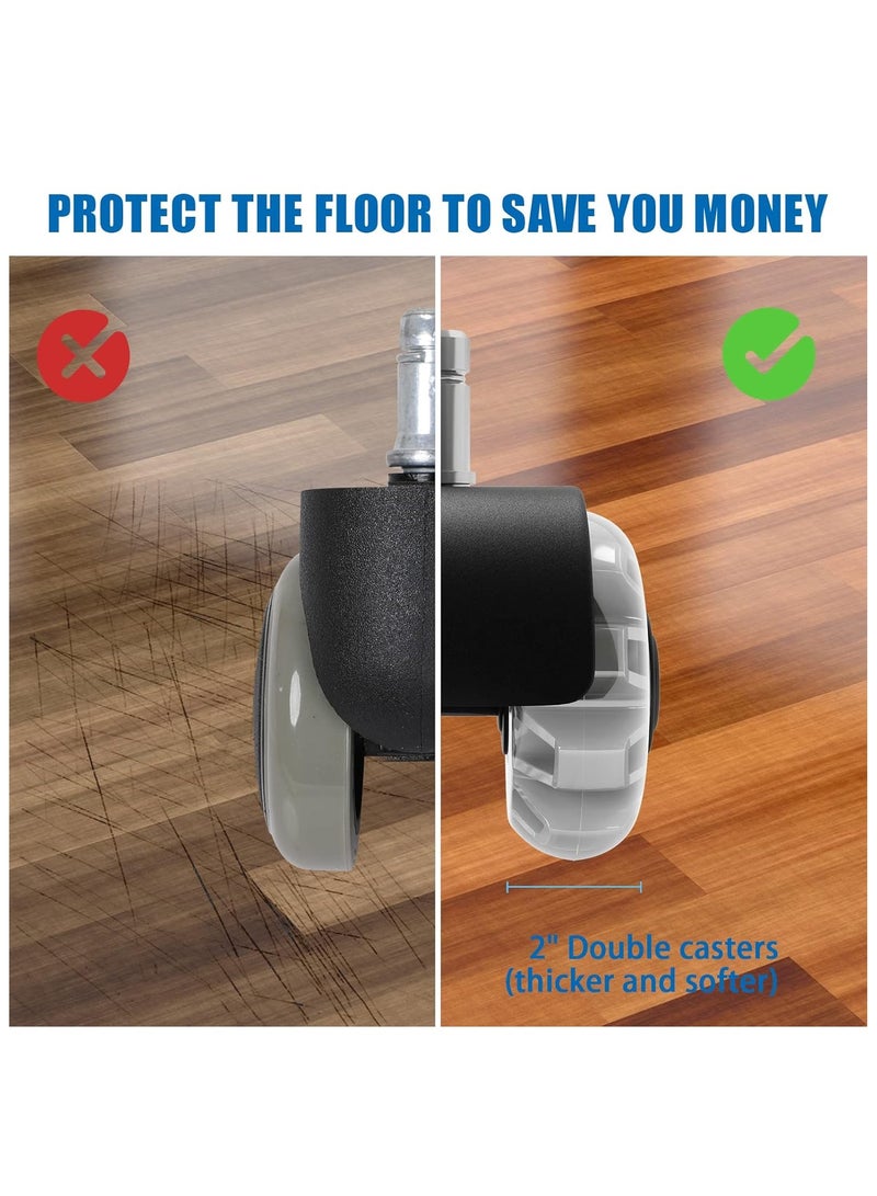 Office Chair Caster Wheels (Set of 5), Heavy-Duty Chair Wheels Support 2200lbs,Mute Rubber Chair Casters for Hardwood Floors and Carpet,2 Inch Universal Fit(Grey) - Image 3