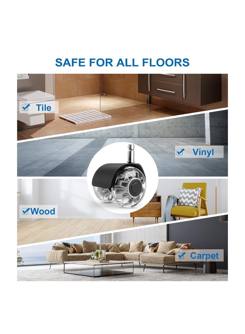 Office Chair Caster Wheels (Set of 5), Heavy-Duty Chair Wheels Support 2200lbs,Mute Rubber Chair Casters for Hardwood Floors and Carpet,2 Inch Universal Fit(Grey) - Image 5