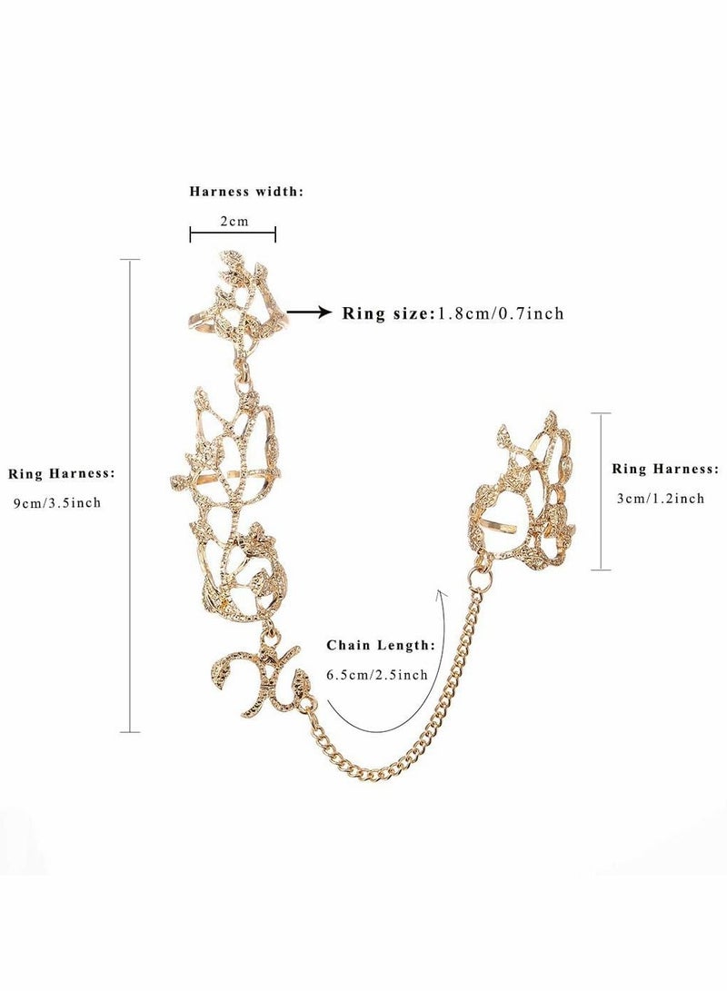 Excefore Boho Finger Ring Hand Chain Gold Knuckle Ring Bracelets Punk Leaf Ring Harness Bracelet for Women and Girls (Gold) - Image 5