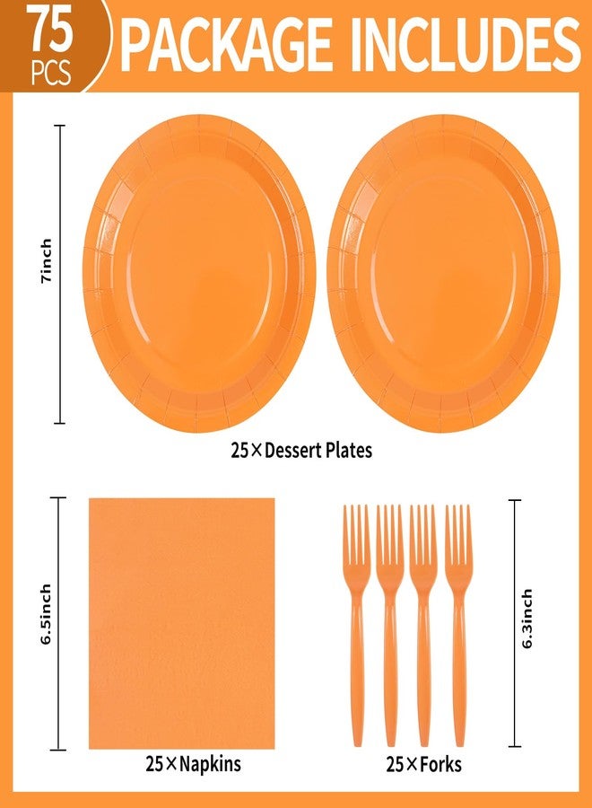 EVYIENEN 75Pcs Orange Paper Plates and Napkins Party Supplies Set,Fall Disposable Plates Party Supplies Includes Paper Napkins Forks Decorations for Fall,Pumpkin,Birthday,Halloween,Christmas,Serves 25 - Image 2