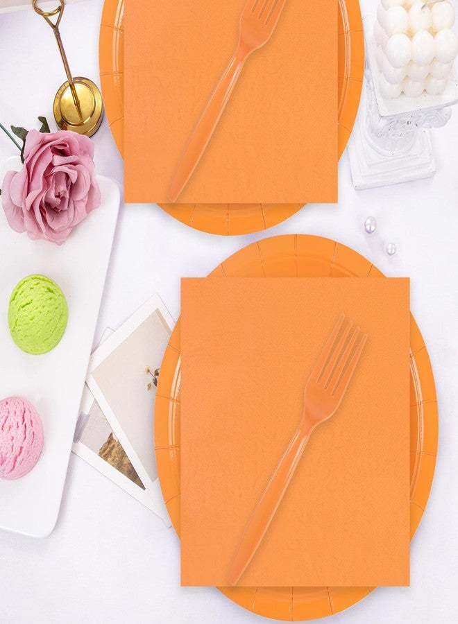 EVYIENEN 75Pcs Orange Paper Plates and Napkins Party Supplies Set,Fall Disposable Plates Party Supplies Includes Paper Napkins Forks Decorations for Fall,Pumpkin,Birthday,Halloween,Christmas,Serves 25 - Image 4