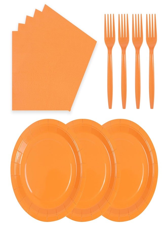 EVYIENEN 75Pcs Orange Paper Plates and Napkins Party Supplies Set,Fall Disposable Plates Party Supplies Includes Paper Napkins Forks Decorations for Fall,Pumpkin,Birthday,Halloween,Christmas,Serves 25 - Image 1