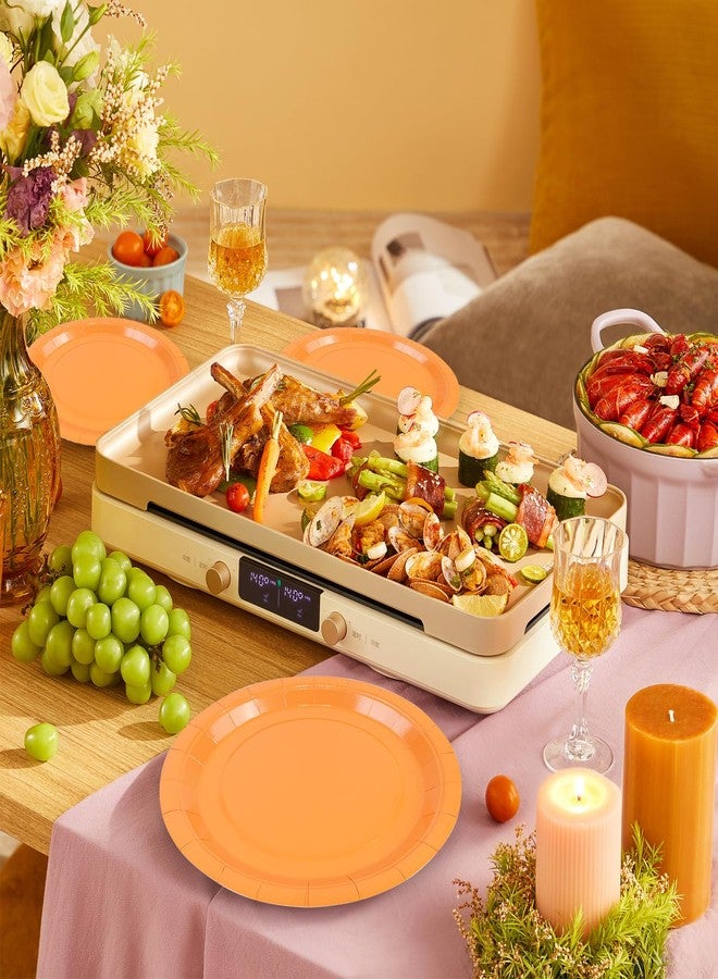 EVYIENEN 75Pcs Orange Paper Plates and Napkins Party Supplies Set,Fall Disposable Plates Party Supplies Includes Paper Napkins Forks Decorations for Fall,Pumpkin,Birthday,Halloween,Christmas,Serves 25 - Image 5