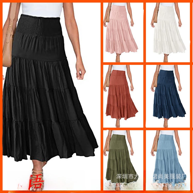 2022 Bohemian High Waist A-Line Maxi Skirt Black  - Image 3