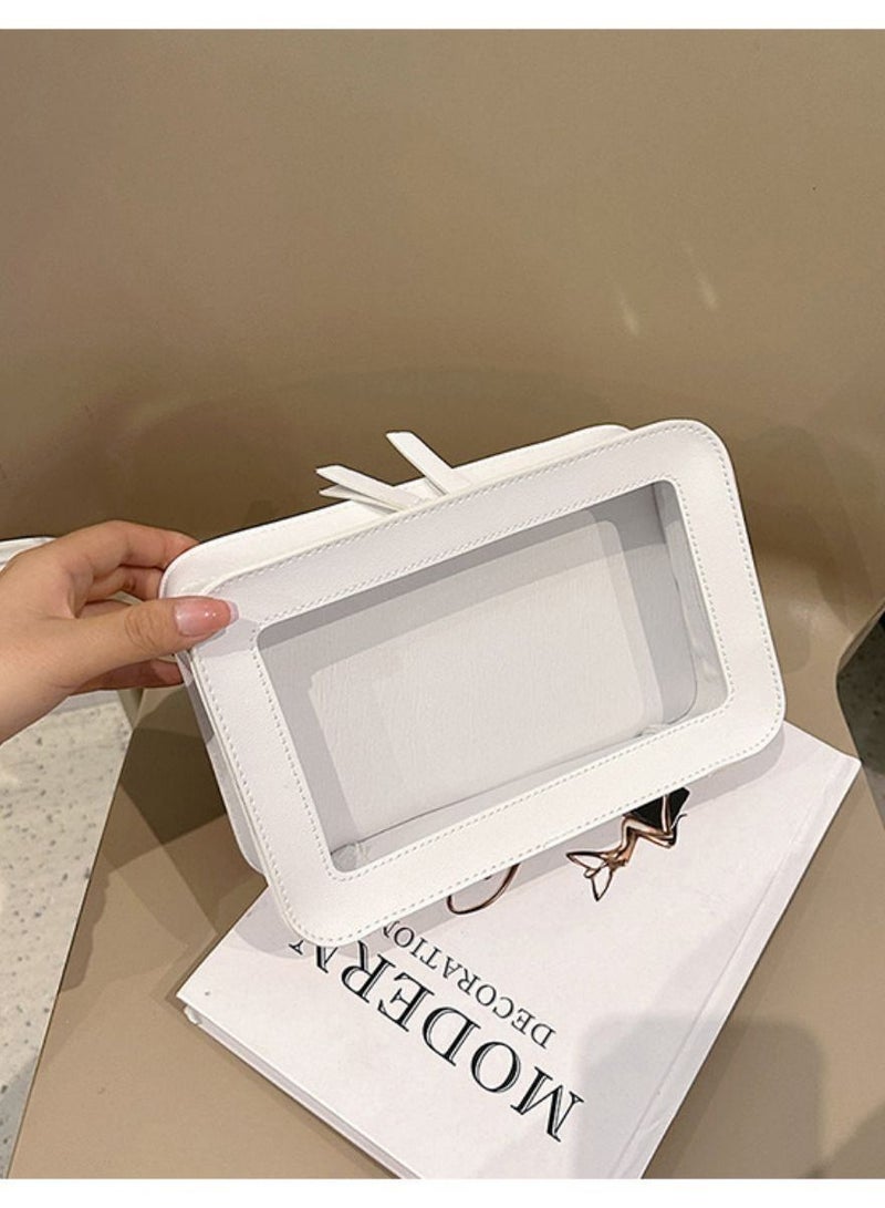 Suntown Clear Makeup Bags, TSA Approved Toiletry Bag with Zipper, Clear Makeup Organizer Fit Carry-on Travel Essentials,Clear Cosmetic Bags for Women Men (C-Beige) - Image 1