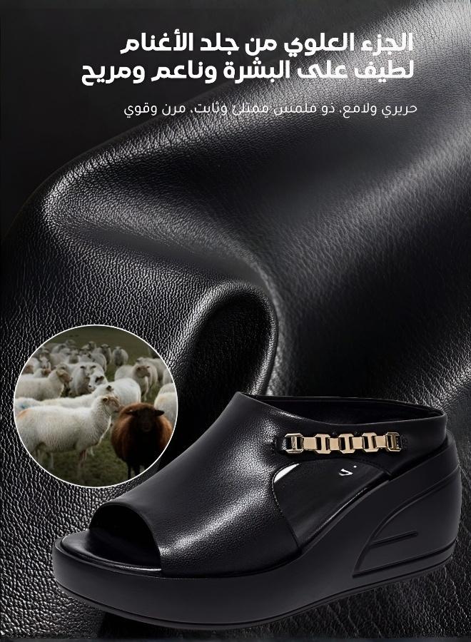 صنادل نسائية بكعب سميك مع سلسلة معدنية أنيقة - Image 5