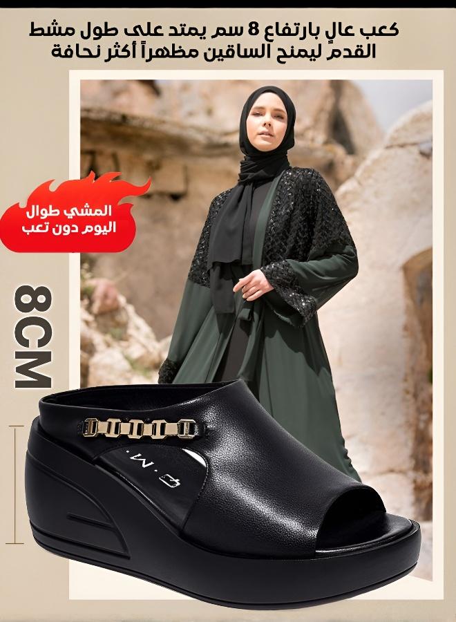 صنادل نسائية بكعب سميك مع سلسلة معدنية أنيقة - Image 3