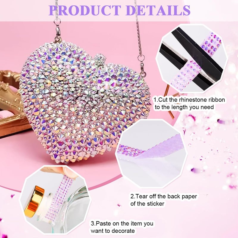 HASTHIP ® 12 Rolls Self Adhesive Rhinestone Ribbon Crystal Diamond Stickers Multi-Functional Bedazzling Strips Bling Ribbon Decoration for DIY Craft, Rhinestones for Crafting - Image 3