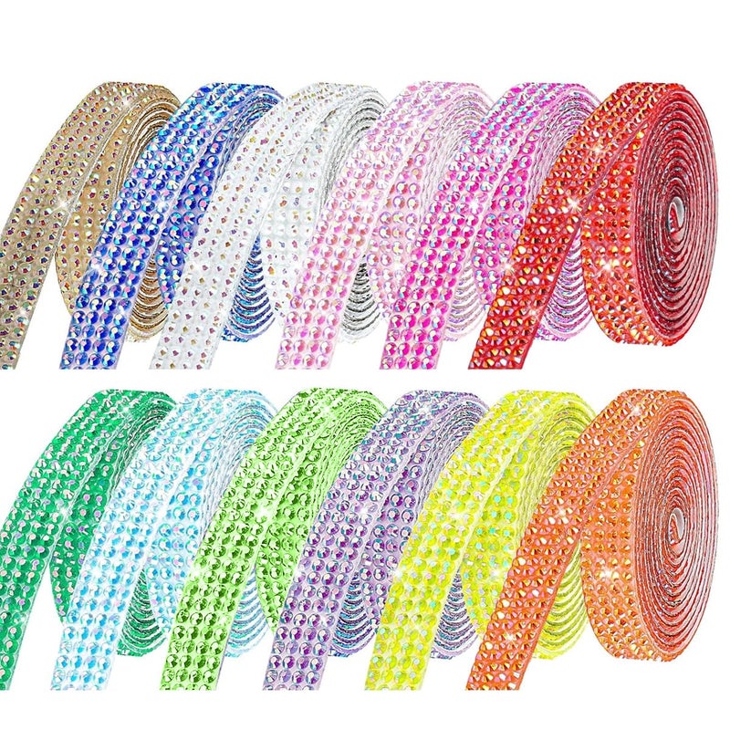 HASTHIP ® 12 Rolls Self Adhesive Rhinestone Ribbon Crystal Diamond Stickers Multi-Functional Bedazzling Strips Bling Ribbon Decoration for DIY Craft, Rhinestones for Crafting - Image 1