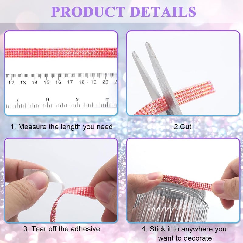 HASTHIP ® 12 Rolls Self Adhesive Rhinestone Ribbon Crystal Diamond Stickers Multi-Functional Bedazzling Strips Bling Ribbon Decoration for DIY Craft, Rhinestones for Crafting - Image 4
