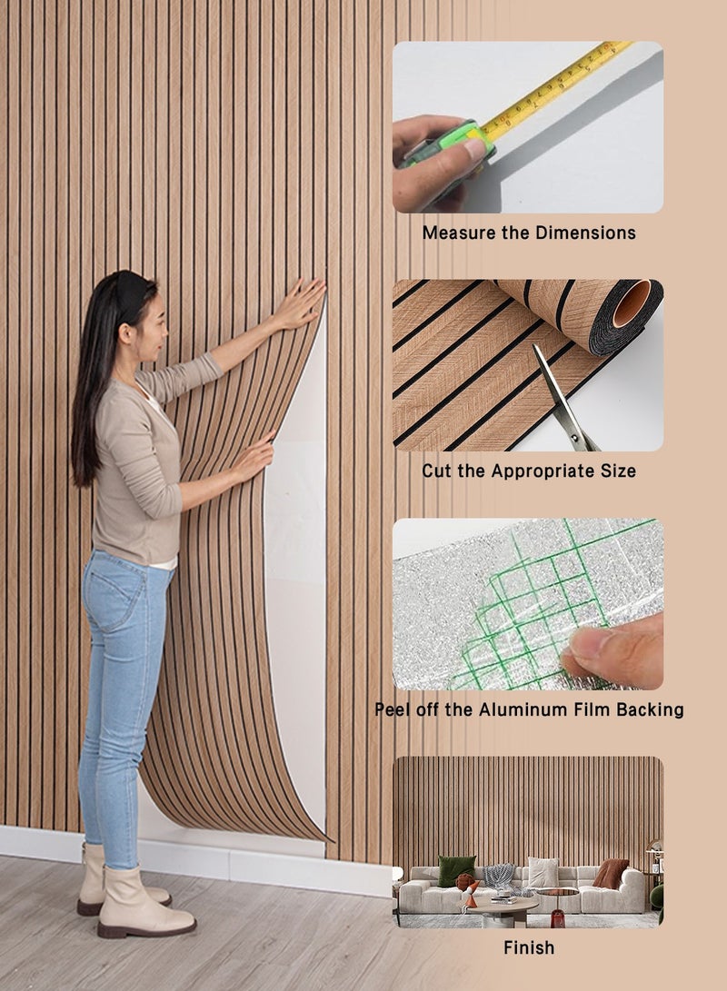 LEOKOR 3D Wall Panels, Peel and Stick Wood Wallpaper PVC Vinyl Decorative, Removable Wallpaper Waterproof Faux Wood Grating Stripe Contact Paper for Living Room Bedroom, Self Adhesive Slat Wall Paneling 2.8mm×40cm×300cm, Brown  - Image 2
