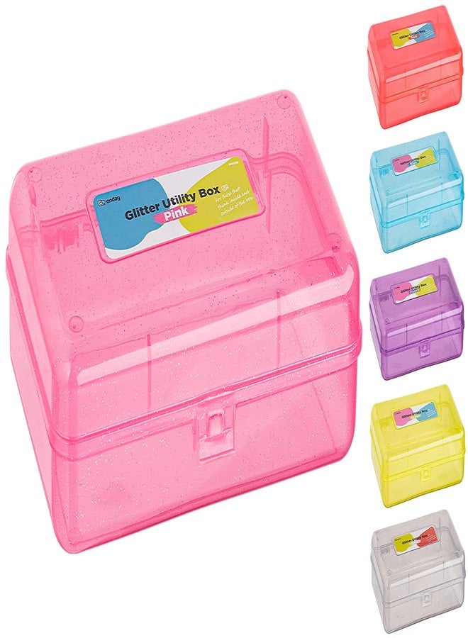 Enday Plastic Pencil Box with Snap Closure Lids Pink, Small Utility Storage Crayon School and Office Supplies Case Organizer, Also Available in Glitter Green, Purple, Blue, Red and Grey, 1 Pc - Image 1