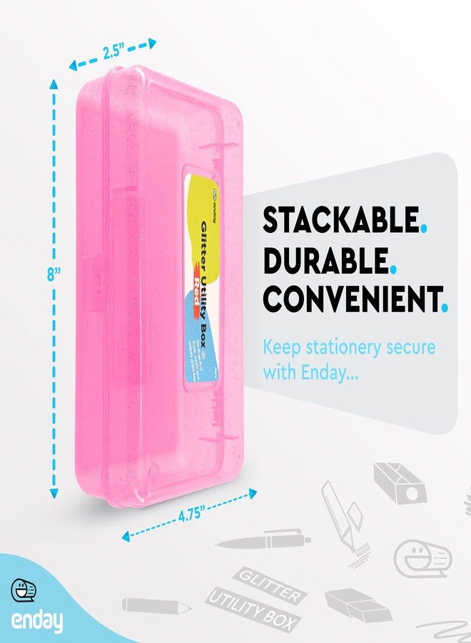 Enday Plastic Pencil Box with Snap Closure Lids Pink, Small Utility Storage Crayon School and Office Supplies Case Organizer, Also Available in Glitter Green, Purple, Blue, Red and Grey, 1 Pc - Image 5