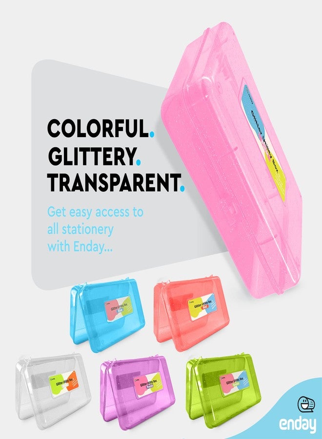 Enday Plastic Pencil Box with Snap Closure Lids Pink, Small Utility Storage Crayon School and Office Supplies Case Organizer, Also Available in Glitter Green, Purple, Blue, Red and Grey, 1 Pc - Image 4