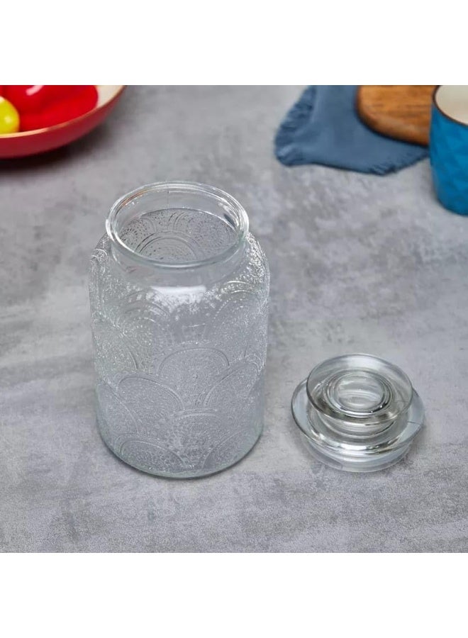 وعاء زجاجي تخزين طعام، زخرفة منقوشة، غطاء محكم، شفاف، تصميم كلاسيكي، للمطبخ والحلويات والتوابل - Image 4