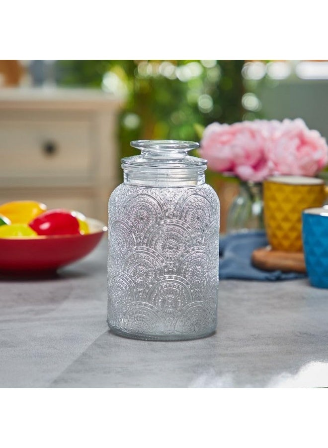 وعاء زجاجي تخزين طعام، زخرفة منقوشة، غطاء محكم، شفاف، تصميم كلاسيكي، للمطبخ والحلويات والتوابل - Image 1
