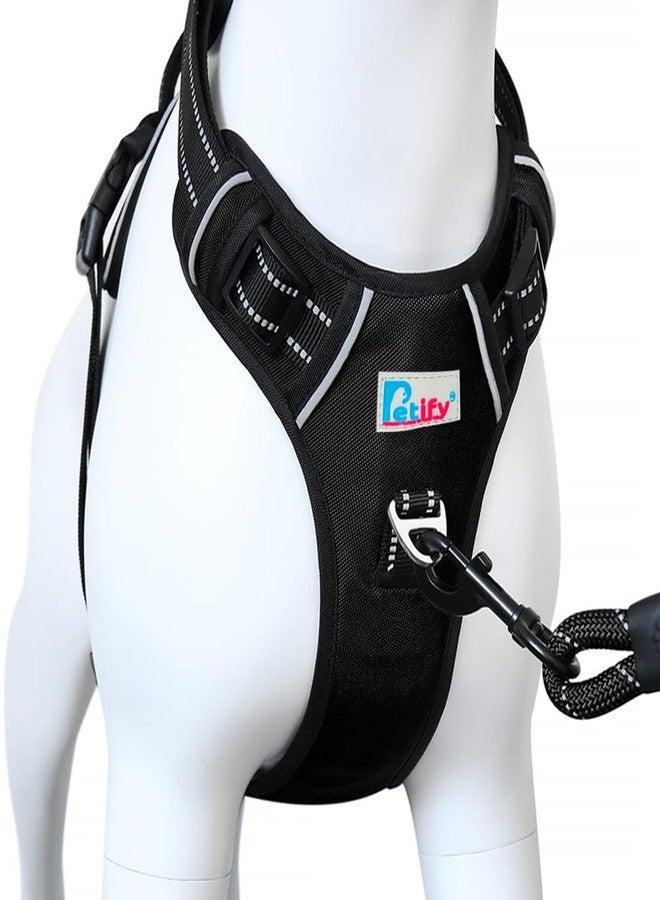 Petify Dog Harness, No-Pull Pet Harness with 2 Leash Clips, Adjustable Soft Padded Dog Vest, Reflective No-Choke Pet Vest with Easy Control Handle for Small, Medium, Large Dogs, (Black) (S) - Image 1