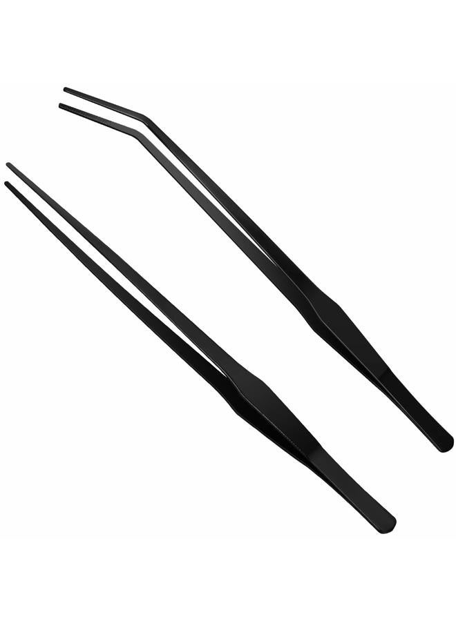 Luxiv Aquarium Tweezers Extra Long 15 inches, Stainless Steel Straight and Curved Tweezers 38cm Extra Long Tweezers for Fish Tank Plant Aquascape Tools, Feeding Tongs (15 inches, Black) - Image 1