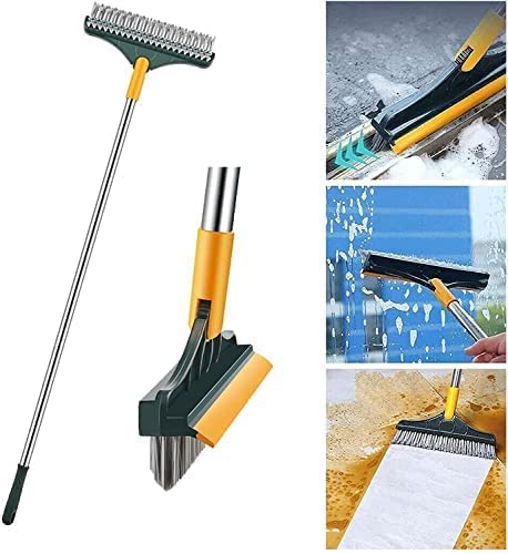 Portible 2 in 1 Floor Scrub Brush Scrub Tile Cleaner with Scraper Bathroom Kitchen Squeegee Scrubber Handle Premium Rotating Kitchen Crevice Brush 120 Degree Triangular Head - Image 3