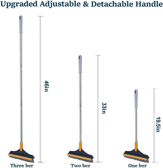 Portible 2 in 1 Floor Scrub Brush Scrub Tile Cleaner with Scraper Bathroom Kitchen Squeegee Scrubber Handle Premium Rotating Kitchen Crevice Brush 120 Degree Triangular Head - Image 4
