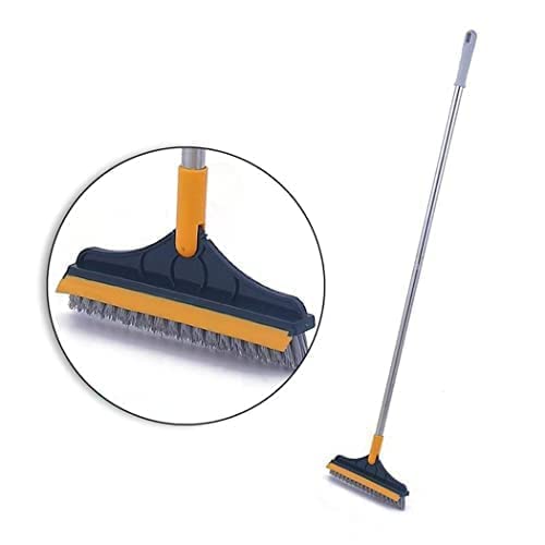 Portible 2 in 1 Floor Scrub Brush Scrub Tile Cleaner with Scraper Bathroom Kitchen Squeegee Scrubber Handle Premium Rotating Kitchen Crevice Brush 120 Degree Triangular Head - Image 2