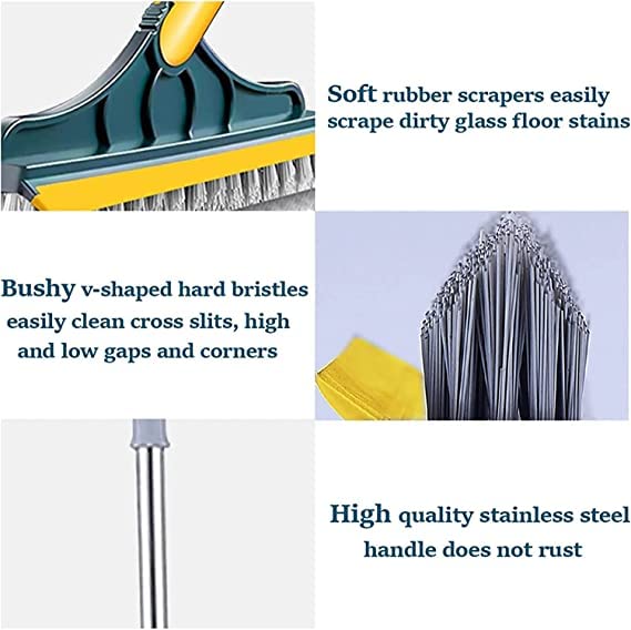 Portible 2 in 1 Floor Scrub Brush Scrub Tile Cleaner with Scraper Bathroom Kitchen Squeegee Scrubber Handle Premium Rotating Kitchen Crevice Brush 120 Degree Triangular Head - Image 5