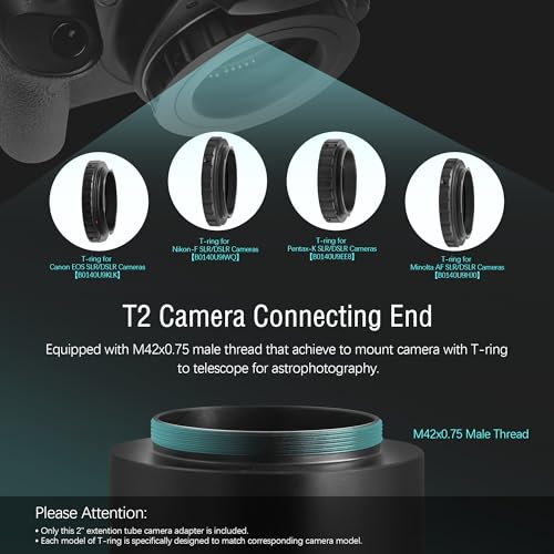 Astromania Telescope Camera Adapter, 2 Inch Extendable Photo Adapter Metal Telescope Accessories for Prime-Focus or Eyepiece-Projection Astrophotography Extended Cylinder for Astronomy Telescopes - Image 3