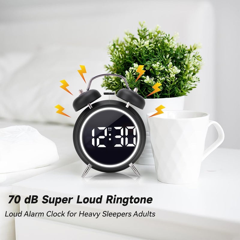 BLURISM Digital Alarm Clock 45 Inch Double Bell Electronic LED Alarm Clock Plug in or Battery Operated Silent Metal Alarm Clock Bedside Loud Alarm Clock for Heavy Sleepers Adults Kids Black - Image 3