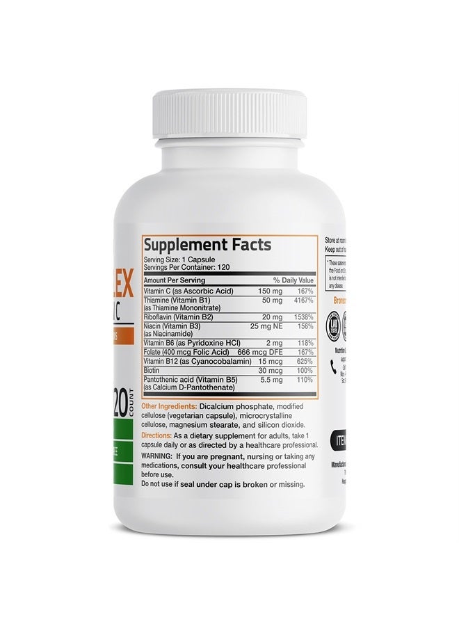 Bronson مجمع فيتامين ب مع فيتامين ج - دعم المناعة، دعم الطاقة ودعم الجهاز العصبي - غير معدّل وراثيًا، 120 كبسولة نباتية - Image 2