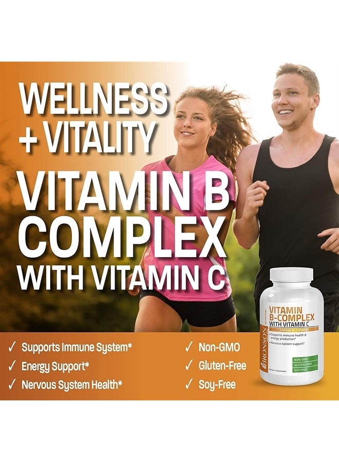 Bronson مجمع فيتامين ب مع فيتامين ج - دعم المناعة، دعم الطاقة ودعم الجهاز العصبي - غير معدّل وراثيًا، 120 كبسولة نباتية - Image 3