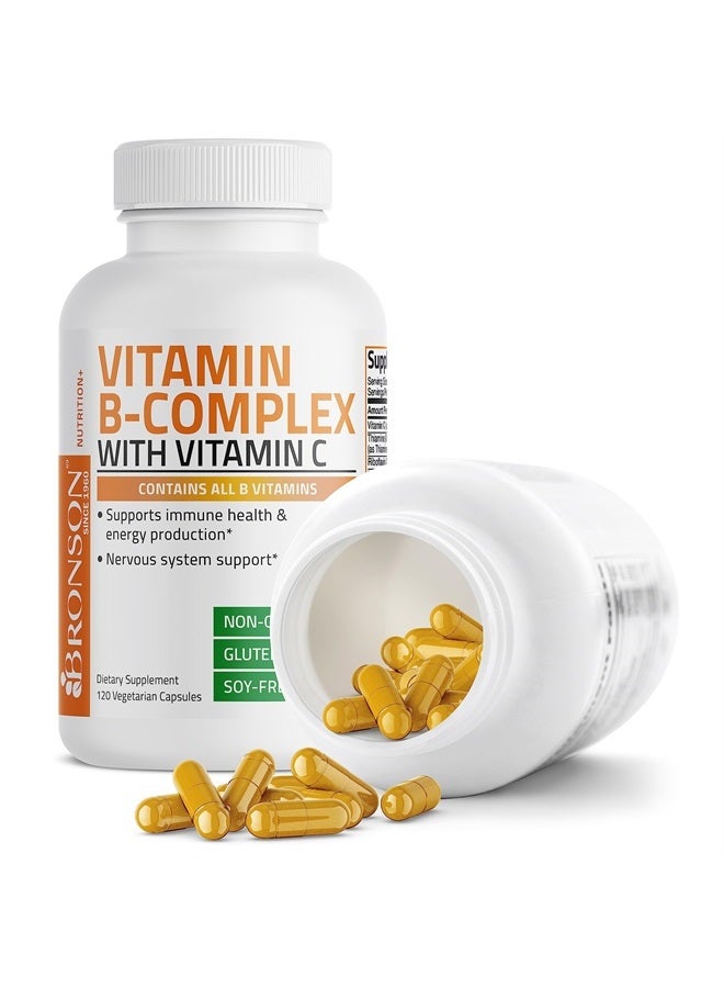 Bronson مجمع فيتامين ب مع فيتامين ج - دعم المناعة، دعم الطاقة ودعم الجهاز العصبي - غير معدّل وراثيًا، 120 كبسولة نباتية - Image 5