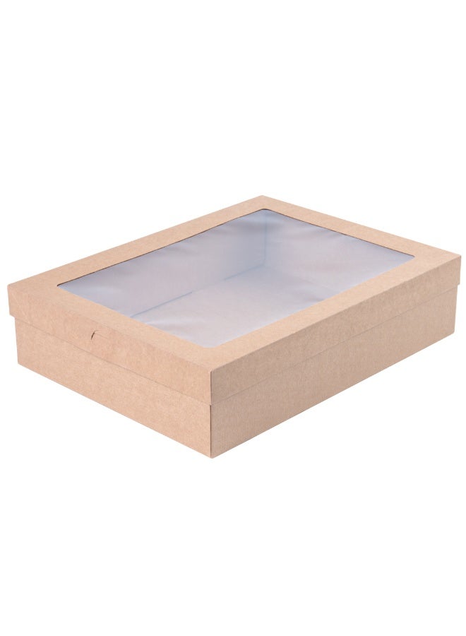 Restaurantware Cater Tek 14.3 x 10 x 3.2 Inch Baked Goods Boxes, 100 Insert Tab Lock Window Pastry Boxes - Window Lids, Easy Assembly, Kraft Paper Catering Boxes, For Charcuterie Or Cupcakes - Image 1