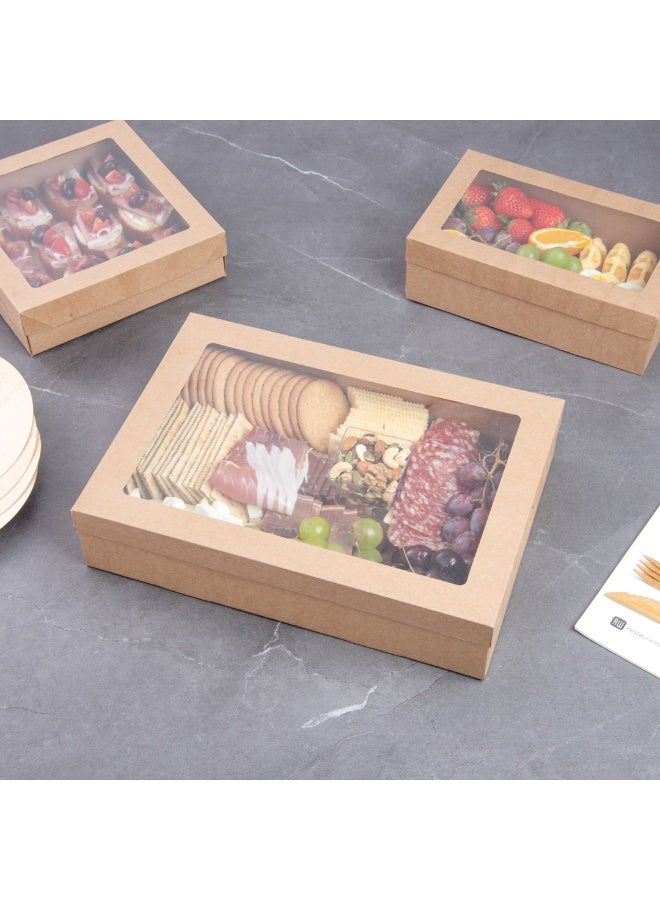 Restaurantware Cater Tek 14.3 x 10 x 3.2 Inch Baked Goods Boxes, 100 Insert Tab Lock Window Pastry Boxes - Window Lids, Easy Assembly, Kraft Paper Catering Boxes, For Charcuterie Or Cupcakes - Image 3