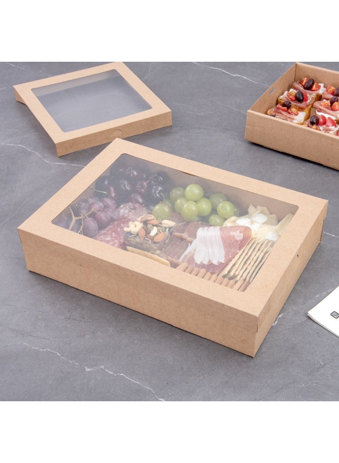 Restaurantware Cater Tek 14.3 x 10 x 3.2 Inch Baked Goods Boxes, 100 Insert Tab Lock Window Pastry Boxes - Window Lids, Easy Assembly, Kraft Paper Catering Boxes, For Charcuterie Or Cupcakes - Image 4