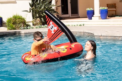 Poolmaster Inflatable Pirate Boat Pool Float for Kids Baby Rider Boat with Seat Pirate Ship Inflatable with Mast Oar Locks and Rope Holders Durable Vinyl Floatie for Pool Lake or Beach - Image 5