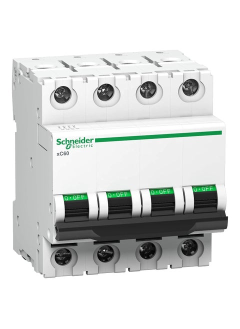 Schneider Acti9 MCB A9N4P63C 63Amp 4 Pole MCB C Curve 10000A 10kA White Color Miniature Circuit Breaker Short Circuit Protection Overload Protection