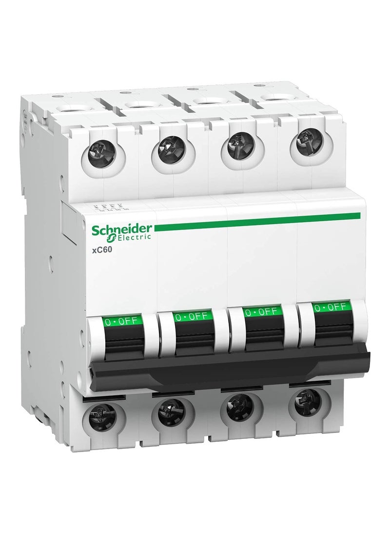 Schneider Acti9 MCB A9N4P63C 63Amp 4 Pole MCB C Curve 10000A 10kA White Color Miniature Circuit Breaker Short Circuit Protection Overload Protection