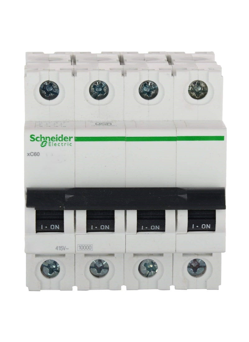 Schneider Acti9 MCB A9N4P63C 63Amp 4 Pole MCB C Curve 10000A 10kA White Color Miniature Circuit Breaker Short Circuit Protection Overload Protection