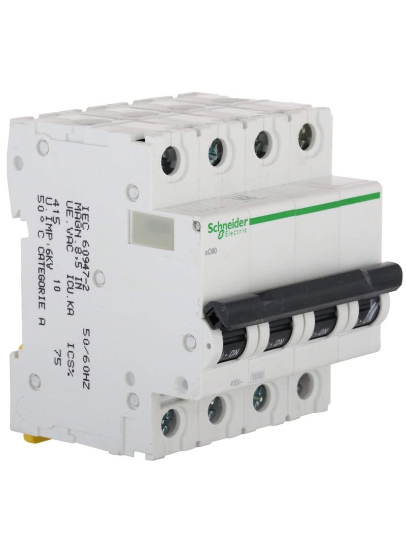 Schneider Acti9 MCB A9N4P63C 63Amp 4 Pole MCB C Curve 10000A 10kA White Color Miniature Circuit Breaker Short Circuit Protection Overload Protection