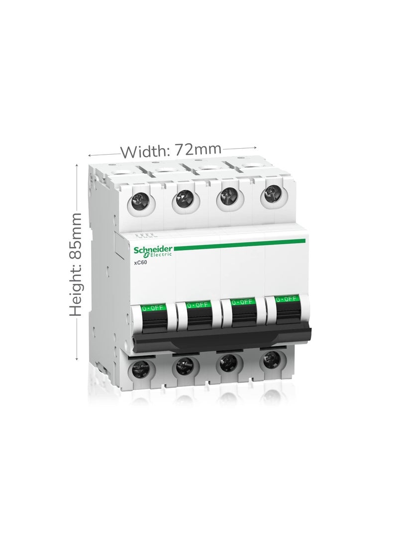 Schneider Acti9 MCB A9N4P63C 63Amp 4 Pole MCB C Curve 10000A 10kA White Color Miniature Circuit Breaker Short Circuit Protection Overload Protection