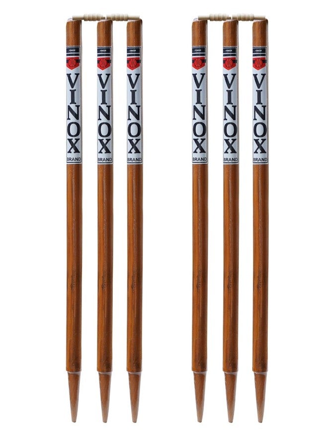 VINOX Cricket Wooden Spring Back Stump Set Wooden Wicket Set for Youth and Senior(Brown) Set of 2 - Image 1