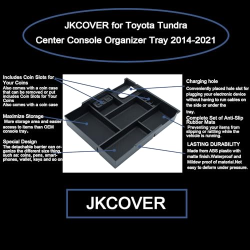 JKCOVER Compatible with Center Console Organizer Tray Toyota Tundra 2014 2015 2016 2017 2018 2019 2020 2021 Tundra Accessories,Insert ABS Black Materials Armrest Box Secondary Storage - Image 4