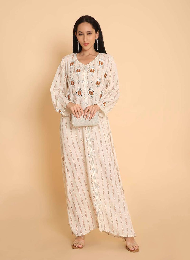 HANA & SARA Womens unique design printed long arabic kaftan jalabiya dress - Image 1