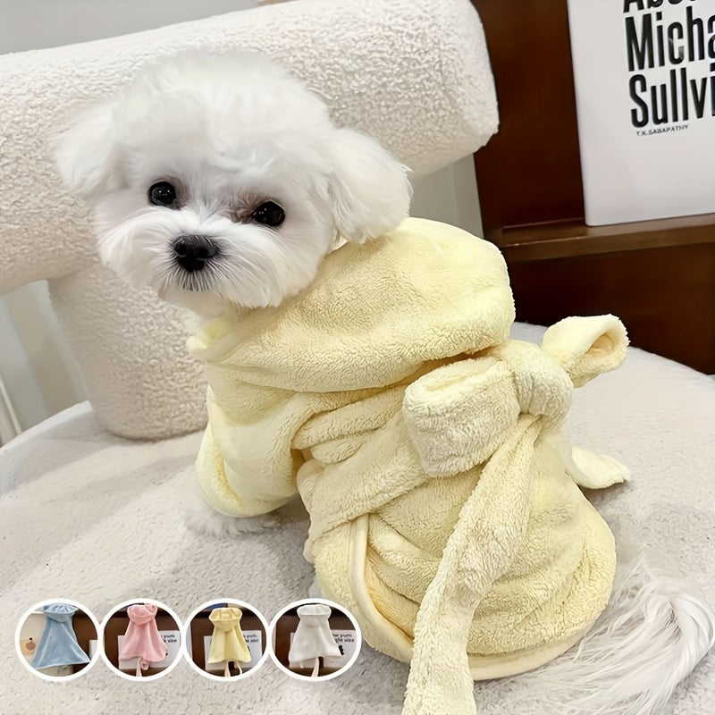 Yellow Super Absorbent Pet Robe for Small Dogs and Cats Quick Dry Soft All Season - Image 1