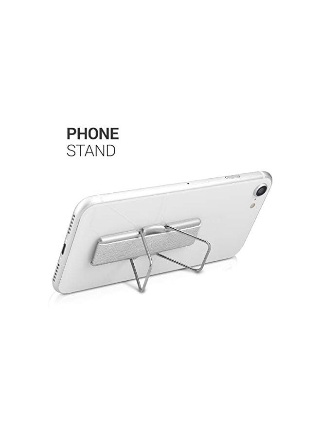 kwmobile Universal Elastic Finger Holder for Smartphones - PU Leather Stretch Grip Finger Strap with Stand Compatible with All Smartphones - Silver  - Image 5
