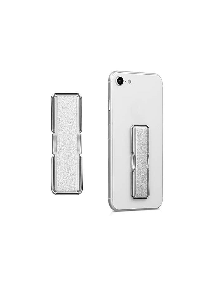 kwmobile Universal Elastic Finger Holder for Smartphones - PU Leather Stretch Grip Finger Strap with Stand Compatible with All Smartphones - Silver  - Image 2