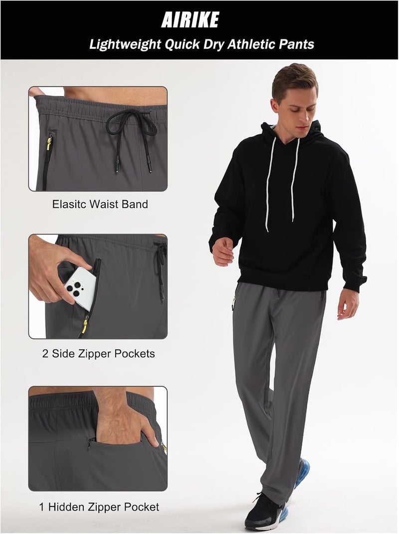 AIRIKE Men's Elastic Waist Hiking Pants - Water Resistant Quick-Dry Lightweight Outdoor Sweatpants with Zipper Pockets, Dark Gray, L - Image 3