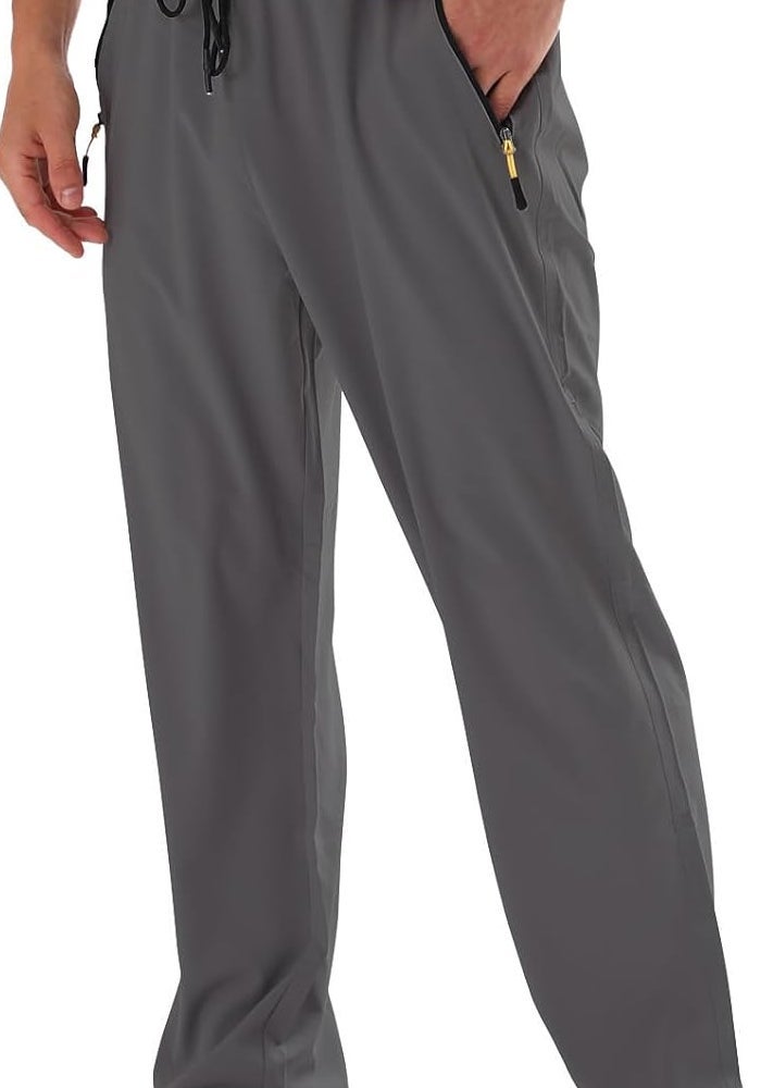AIRIKE Men's Elastic Waist Hiking Pants - Water Resistant Quick-Dry Lightweight Outdoor Sweatpants with Zipper Pockets, Dark Gray, L - Image 1