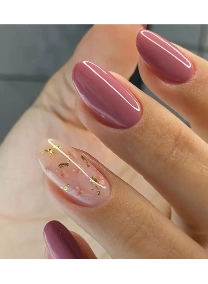 Goolsky Press-on Nails, Pink Floral Gilded Fake Nails, Long Removable Nail Extensions - Image 1