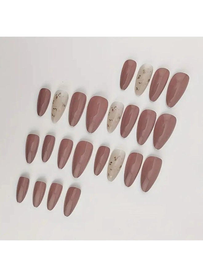 Goolsky Press-on Nails, Pink Floral Gilded Fake Nails, Long Removable Nail Extensions - Image 2